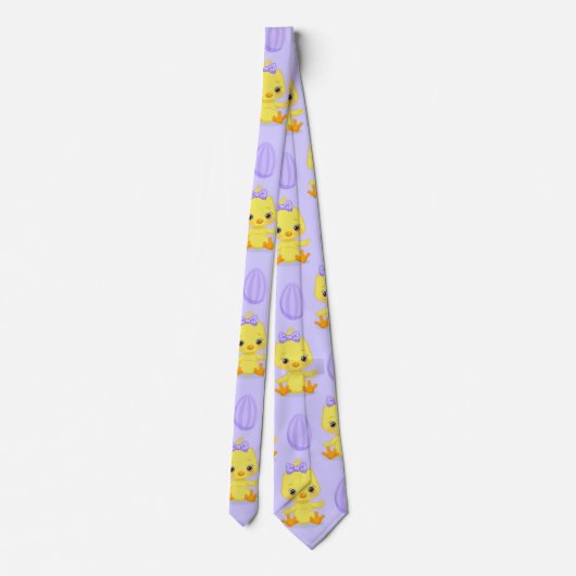 Cute Yellow Paars Chicken Easter Pattern Stropdas (Achterkant)