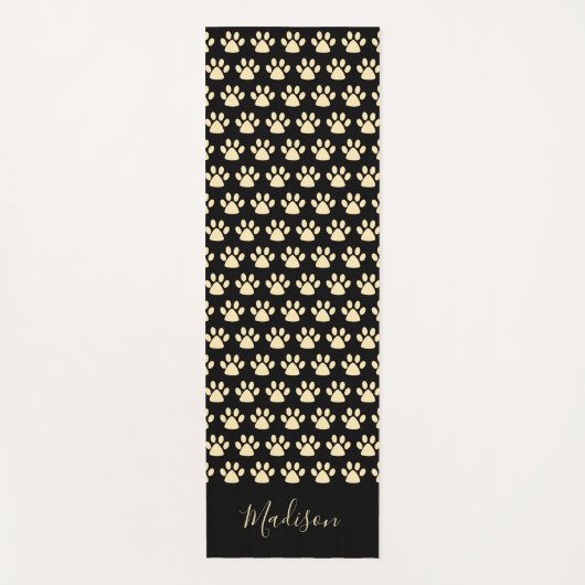 Cute Yellow Pawprint Personalized Black Yoga Mat (Voorkant)