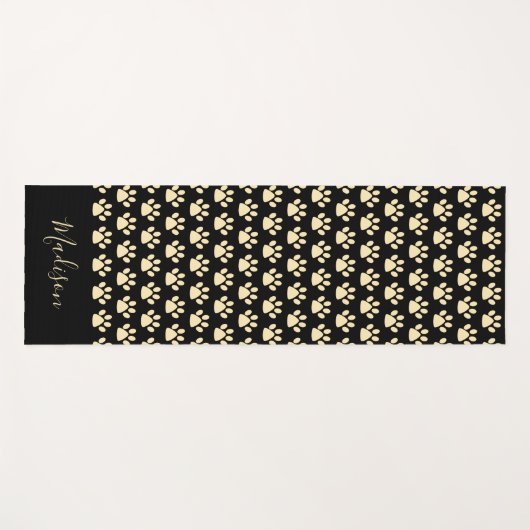 Cute Yellow Pawprint Personalized Black Yoga Mat (Voorkant (horizontaal))