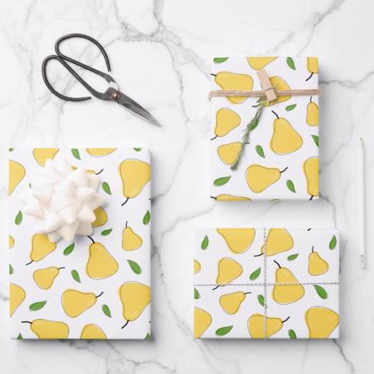 Cute Yellow Pear Pattern Inpakpapier Vel (Voorkant)