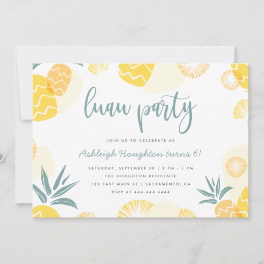 Cute Yellow Pineapple Luau Birthday Party Kaart (Voorkant)