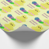 Cute Yellow Pink Chick Decorated Eggs Cadeaupapier (Hoek)