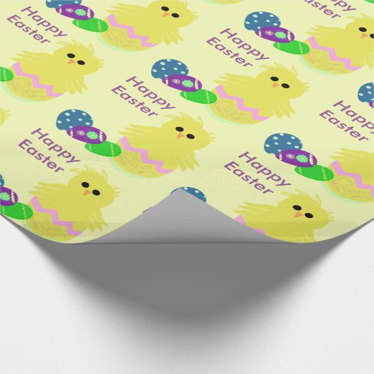 Cute Yellow Pink Chick Decorated Eggs Cadeaupapier (Hoek)