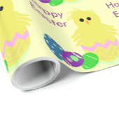 Cute Yellow Pink Chick Decorated Eggs Cadeaupapier (Rol Hoek)