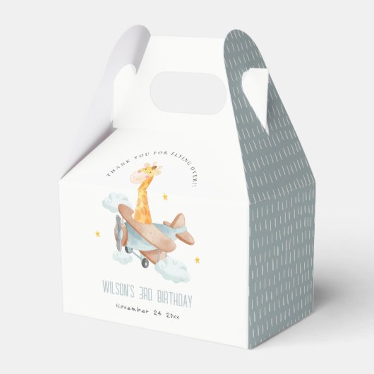 Cute Yellow Plane Giraffe Sky Star Kids Birthday Bedankdoosjes (Achterkant)
