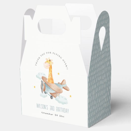 Cute Yellow Plane Giraffe Sky Star Kids Birthday Bedankdoosjes (Geopend)