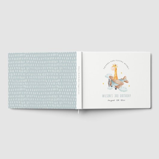 Cute Yellow Plane Giraffe Stars Cloud Birthday Gastenboek (Volledig)