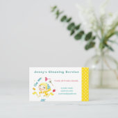 Cute Yellow Polkadot Maid House CleanService Visitekaartje (Staand voorkant)