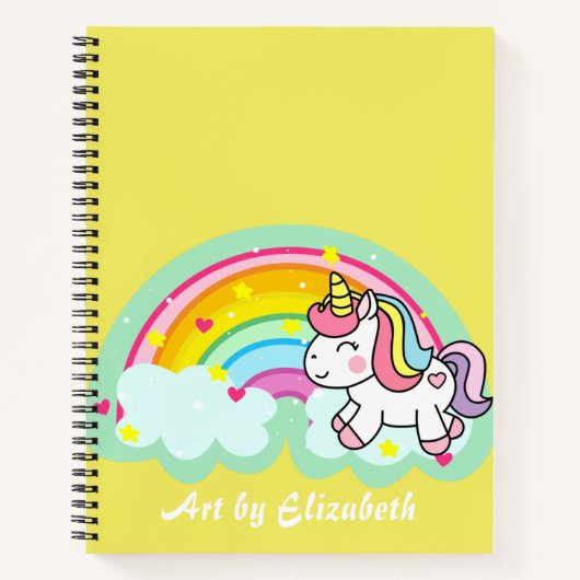 Cute Yellow Rainbow Unicorn Sketch Notitieboek (Voorkant)