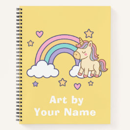 Cute Yellow Rainbow Unicorn Sketch Notitieboek