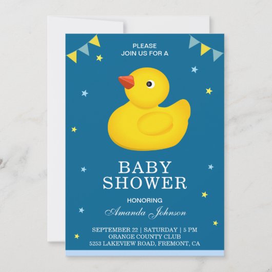 Cute Yellow Rubber Duck Baby shower Invitation Kaart (Voorkant)