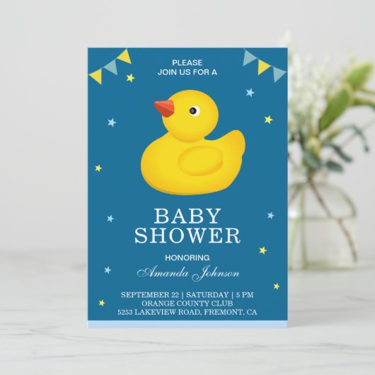 Cute Yellow Rubber Duck Baby shower Invitation Kaart (Staand voorkant)