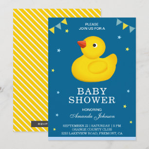 Cute Yellow Rubber Duck Baby shower Invitation Kaart