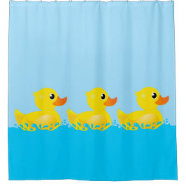 Cute Yellow Rubber Duck Splashing about Douchegordijn