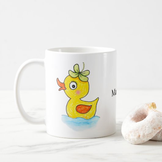Cute Yellow Rubber Duck with Clover Hat Custom Koffiemok (Met donut)