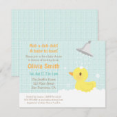 Cute Yellow Rubber Ducky Baby Shower-uitnodigingen Kaart (Voorkant / Achterkant)