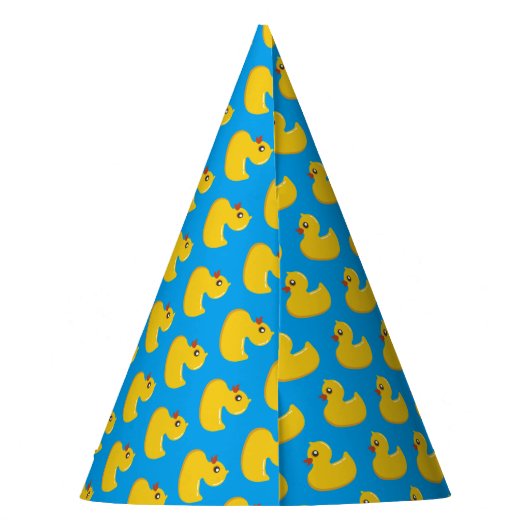 Cute Yellow Rubber Ducky Pattern Blue Background Feesthoedjes (Achterkant)
