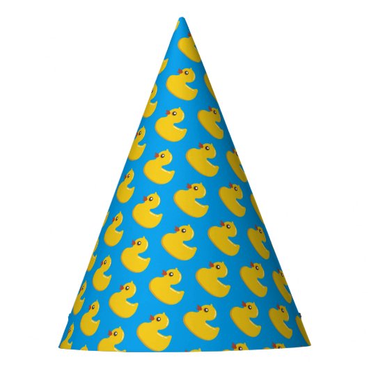 Cute Yellow Rubber Ducky Pattern Blue Background Feesthoedjes (Voorkant)