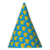 Cute Yellow Rubber Ducky Pattern Blue Background Feesthoedjes (Rechts)