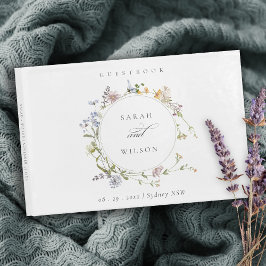 Cute Yellow Rustic Meadow Floral Wreath Wedding Gastenboek