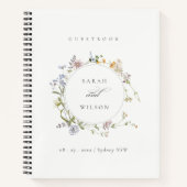 Cute Yellow Rustic Meadow Floral Wreath Wedding Notitieboek (Voorkant)