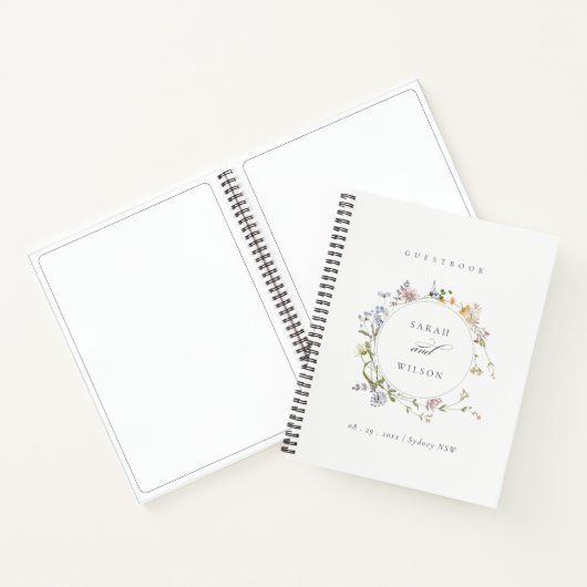 Cute Yellow Rustic Meadow Floral Wreath Wedding Notitieboek (Binnen)