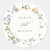 Cute Yellow Rustic Meadow Floral Wreath Wedding Ronde Sticker (Voorkant)