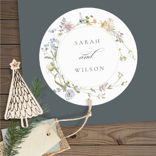 Cute Yellow Rustic Meadow Floral Wreath Wedding Ronde Sticker