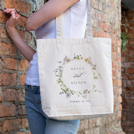 Cute Yellow Rustic Meadow Floral Wreath Wedding Tote Bag