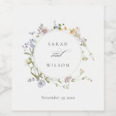 Cute Yellow Rustic Meadow Floral Wreath Wedding Wijn Etiket (Enkel label)