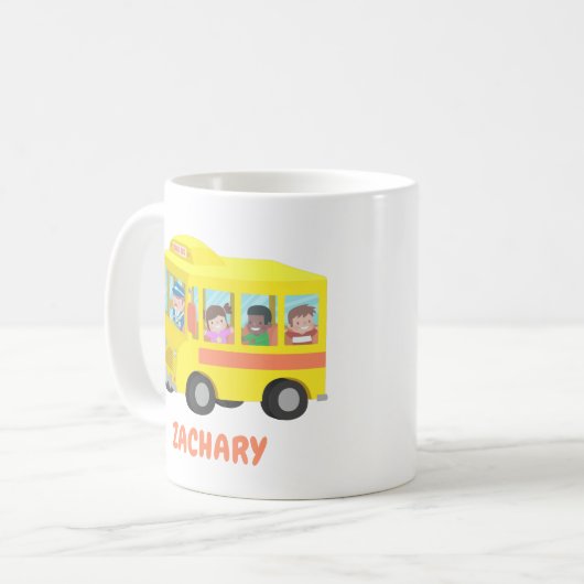 Cute Yellow School Bus en Happy Kinder Mok (Voorkant links)