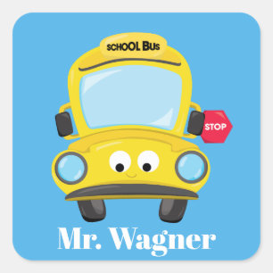 Cute Yellow schoolbus add name or message sticker