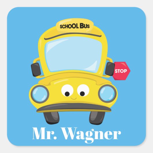 Cute Yellow schoolbus add name or message sticker (Voorkant)