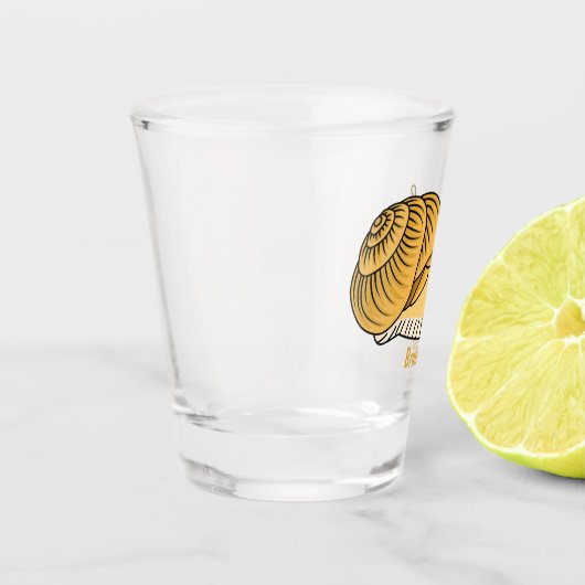 Cute yellow slak cartoon illustratie shot glas (Links)