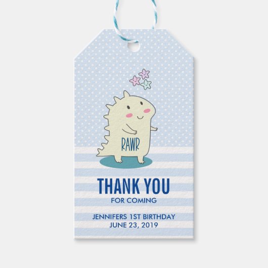 Cute Yellow Smiling Dinosaur Illustratie Birthday Cadeaulabel (Voorkant)