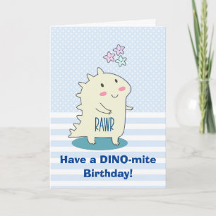 Cute Yellow Smiling Dinosaur Illustratie Birthday Kaart