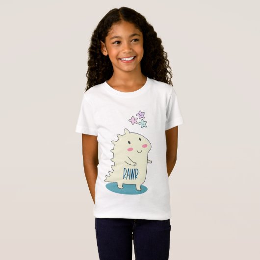 Cute Yellow Smiling Dinosaur met Happy Stars T-shirt (Voorkant volledig)