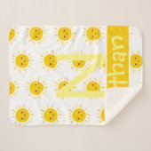 Cute Yellow Smiling Sun Monogram Name Baby Sherpa Deken (Voorkant (horizontaal))