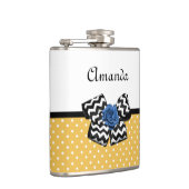 Cute Yellow Stippen Blue Roos Chevron Bow met naam Heupfles (Rechts)