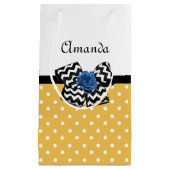 Cute Yellow Stippen Blue Roos Chevron Bow met naam Klein Cadeauzakje (Voorkant)