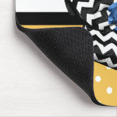 Cute Yellow Stippen Blue Roos Chevron Bow met naam Muismat (Hoek)