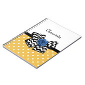 Cute Yellow Stippen Blue Roos Chevron Bow met naam Notitieboek (Linkerzijde)