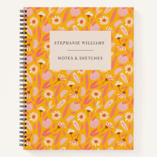 Cute Yellow Strawberry Flower Pattern Personalized Notitieboek