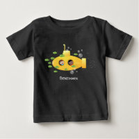 Cute yellow submarine fish cartoon illustration