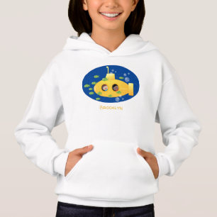 Cute yellow submarine fish cartoon illustration