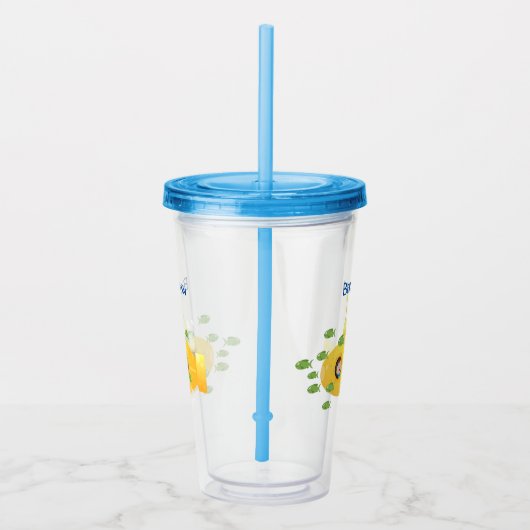 Cute yellow submarine fish cartoon illustration acryl drinkbeker (Rechts)