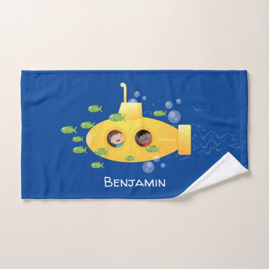 Cute yellow submarine fish cartoon illustration bad handdoek (Handdoek)