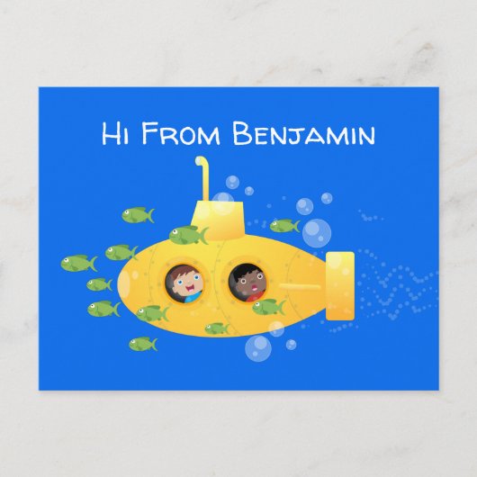 Cute yellow submarine fish cartoon illustration briefkaart (Voorkant)