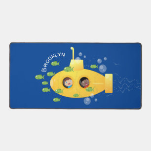 Cute yellow submarine fish cartoon illustration bureaumat