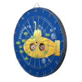 Cute yellow submarine fish cartoon illustration dartbord (Voorkant Rechts)